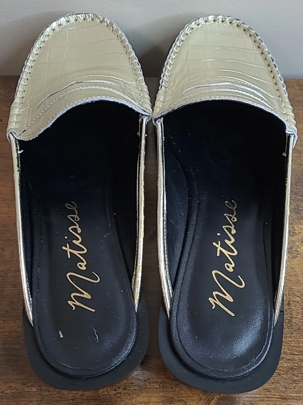 Matisse TASHA Croc-Embossed Soft Gold Leather Slip-On Penny Loafers size 7